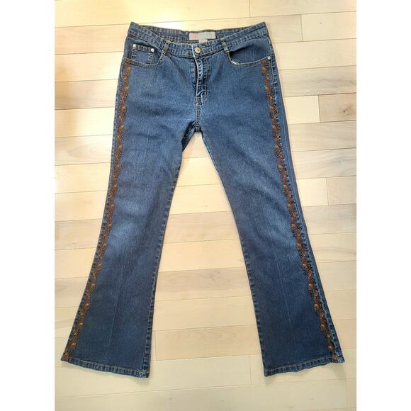 COS Women Jeans 12 Y2K Rhinestones Boot Cut Embroidered Embellished Flare Leg - Picture 2 of 16